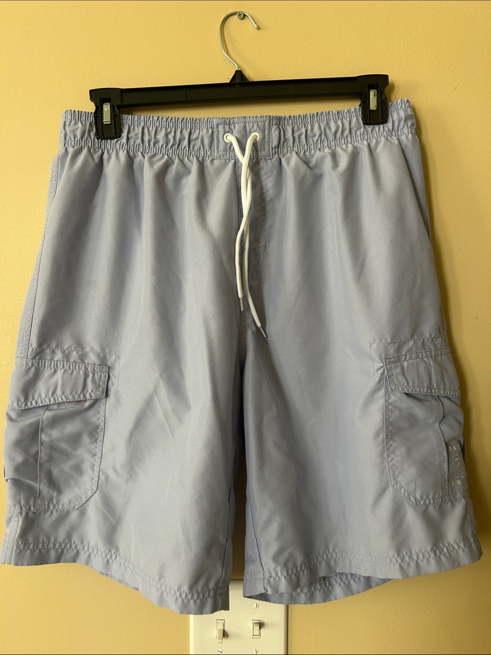 Men's Light Blue Cargo Swim Shorts with Drawstring Waist
